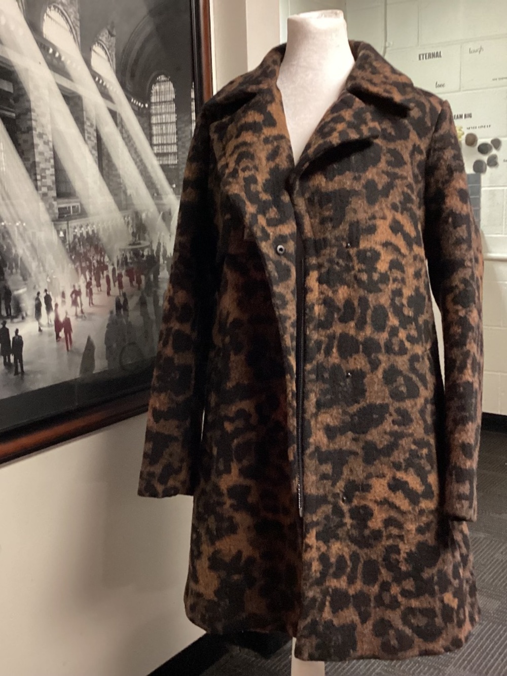 Karl Lagerfeld WOOLblend dark leopard coat, very unique, gorgeous Paris medium